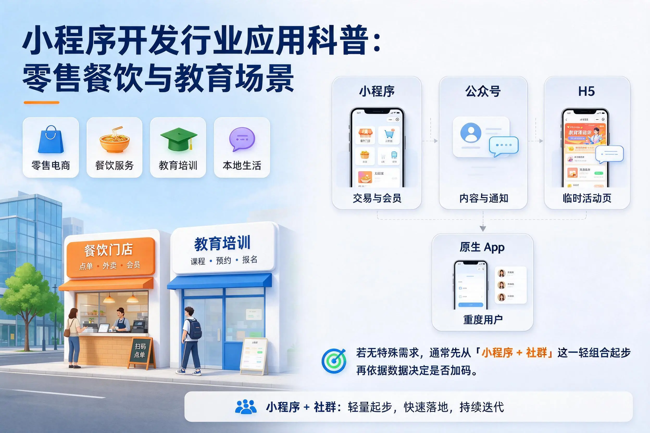 鹤岗小程序开发行业应用科普:零售餐饮与教育场景
