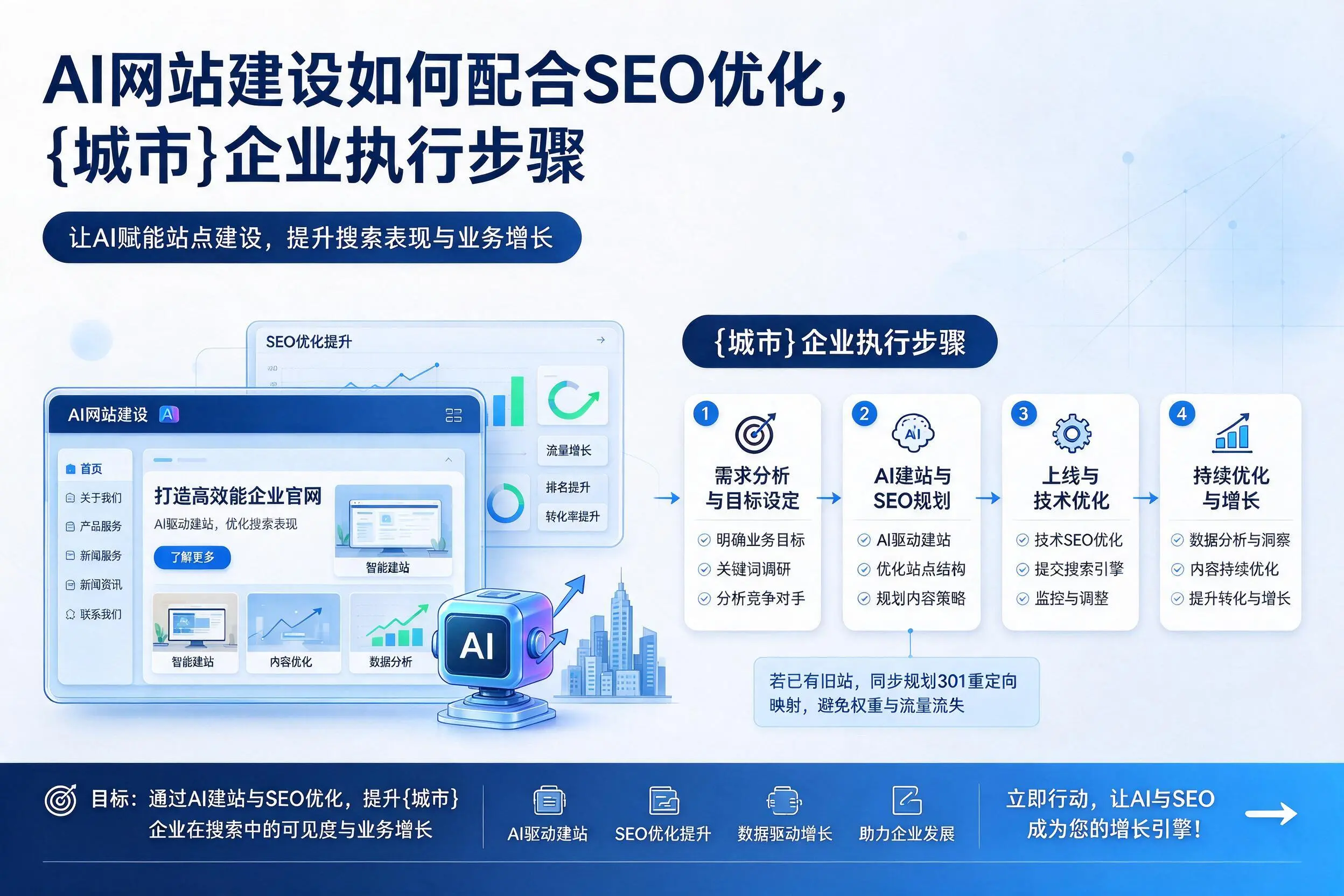 AI网站建设如何配合SEO优化，鹤岗企业执行步骤